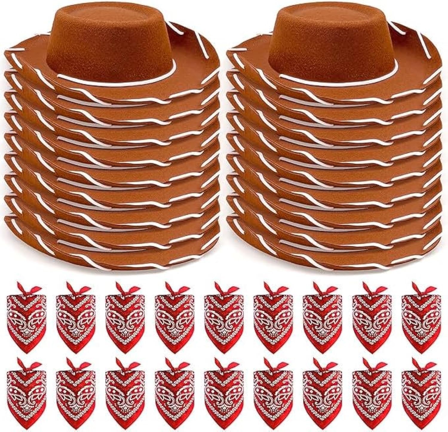 MSYU 36 Pcs Cowboy Hats and Bandanas Bulk Kids Western Cowboy Costume Accessories Kids Party Supplies (Brown)
