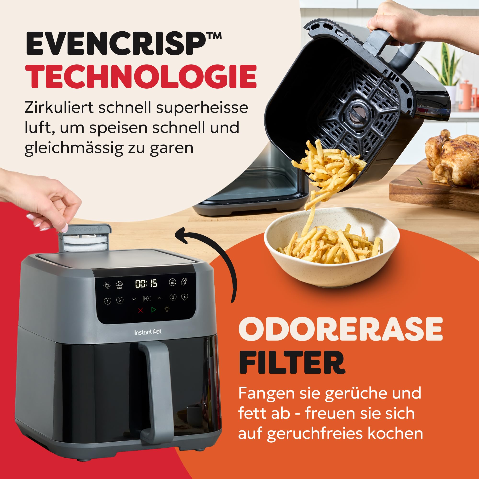 Instant Pot - Vortex Compact Truffle-Heißluftfritteuse - 5 l Korb, Familiengröße, 4 in 1 - Heißluftfrittieren, Dörren, Backen, Aufwärmen, Antihaftbeschichtung, Leicht zu reinigen, Spülmaschinenfest 7