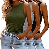 Xaatren 3 Pack Women's Sleeveless Tank Tops, Ribbed Knit Slim Fit Crew Neck Tops Side Ruched Summer Racerback Workout Shirts