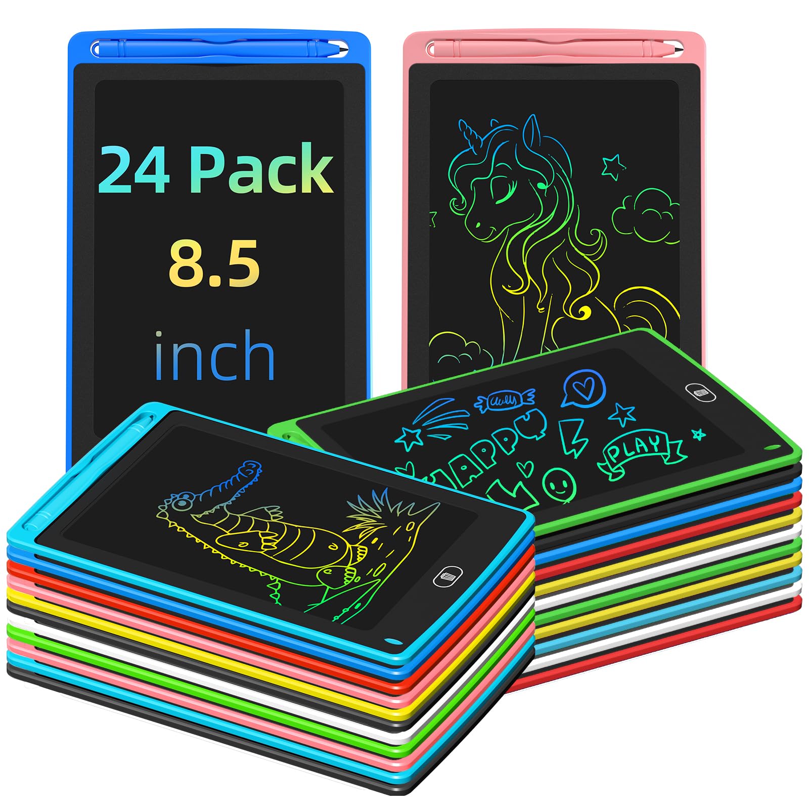LCD Writing Tablet for Kids, 8.5 Inch Colorful Doodle Board Drawing Tablet, Educational Learning Toys Birthday Gifts for Kids Age 3 4 5 6 7 8 (24 Pack)