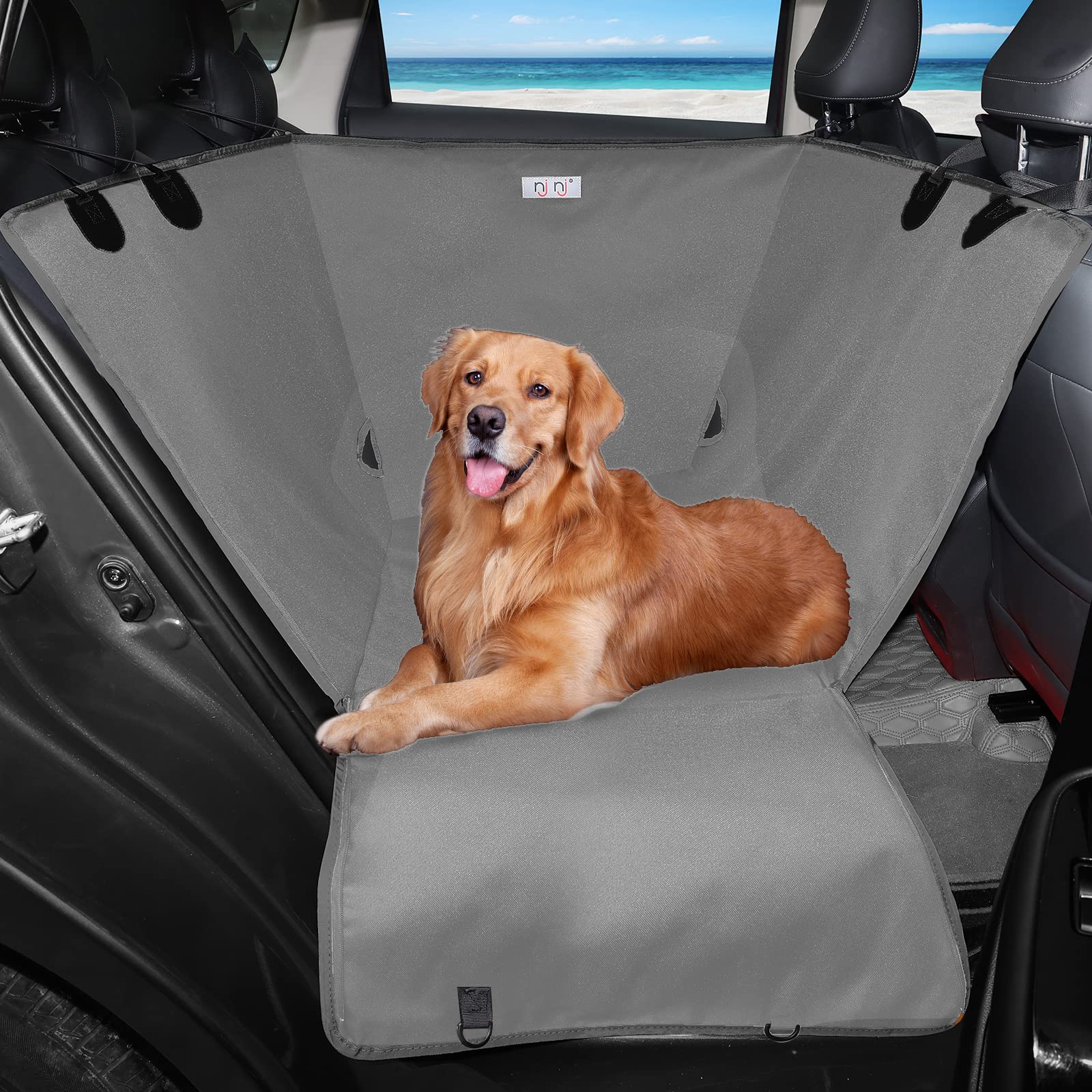 Photo 1 of njnj Dog Car Seat Cover for Back Seat - Waterproof Dog Half Hammock for Cars,Scratchproof Pet Backseat Protector,Perdurable,Non-Slip Booster Seat for Small,Medium and Large Dogs