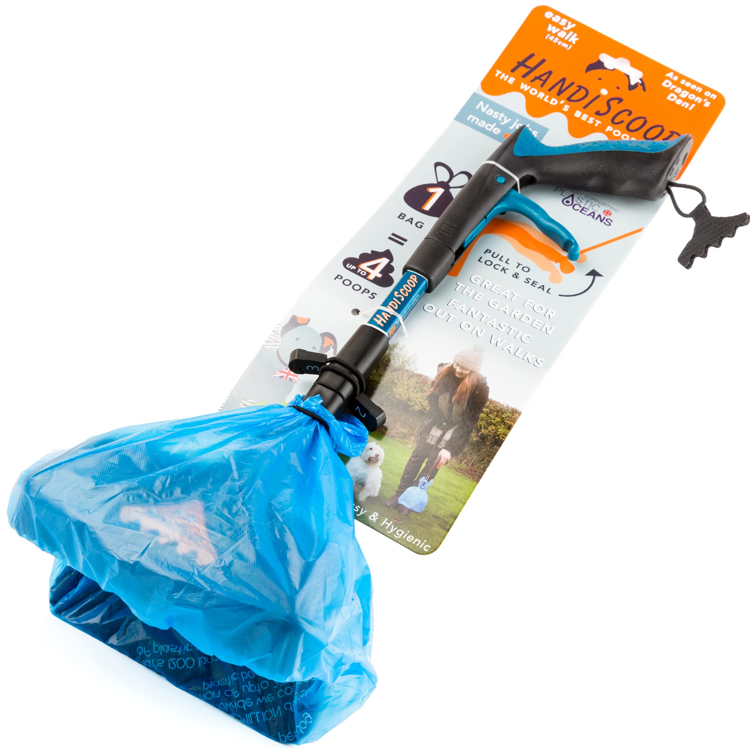 Handiscoop Short Easy Walk 45cm 18" – Portable Compact Dog Pooper Scooper for Easy, Hygienic Waste removal, Handheld Dog poop scoop, Poo Picker, Lightweight Animal Waste Picker for Dogs & Cats