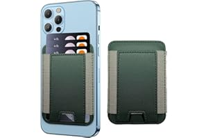 ZOYINSGU Magnetic Wallet Card Holder for Apple iPhone with Magsafe, Wallet for iPhone 14 / 13 / 12 Series, Leather Mag Safe Wallet for iPhone 14 13 12 Pro Max Plus Mini, Stretchy Fabric Fit 8 Cards, Green