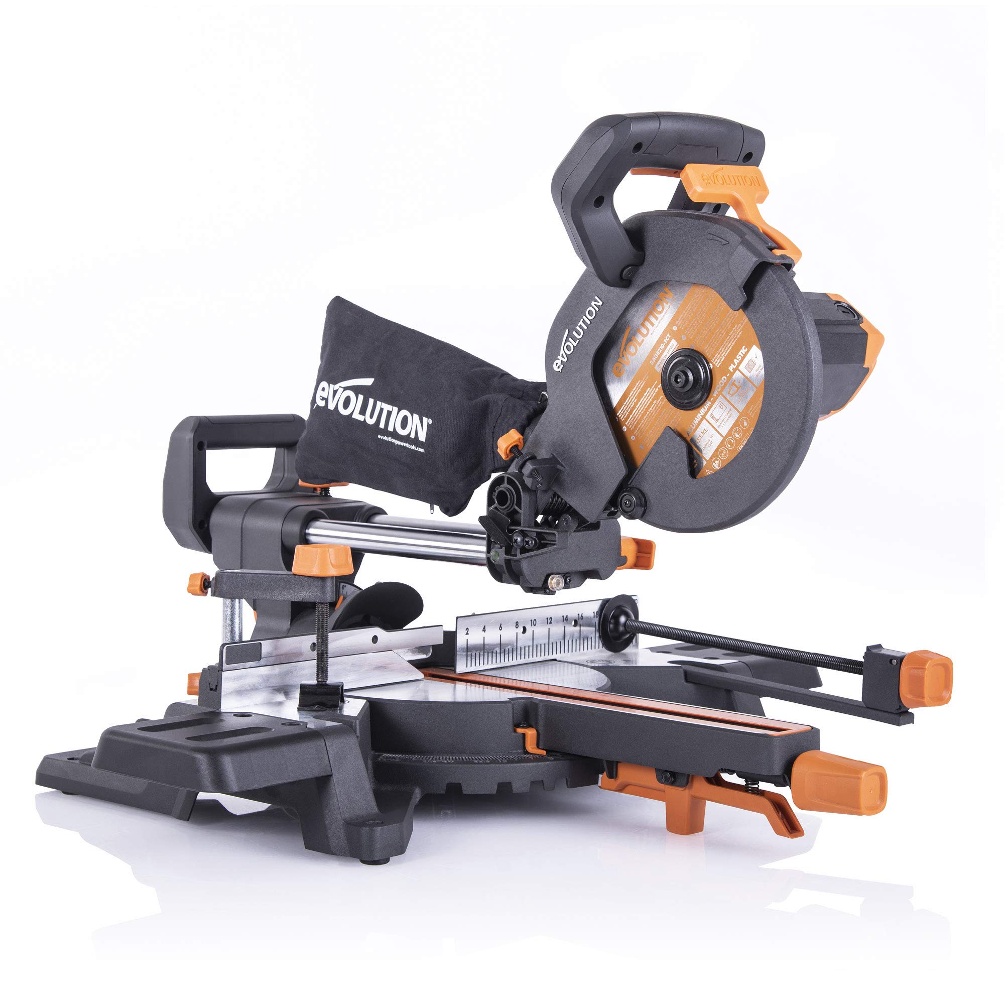 Evolution Power Tools R210SMS-300+ Sliding Mitre Saw With Multi-Material Cutting, 45° Bevel, 50° Mitre, 300mm Slide, 1500 W, (110 V)