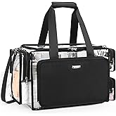 Relavel Clear Makeup Bag Extra Large Makeup Artist Kit Set, Cosmetic Storage Organizer Hair Stylist Traveling Bag, Transparent Tote Duffle Beach Toiletry Bag with Adjustable Dividers & Shoulder Strap