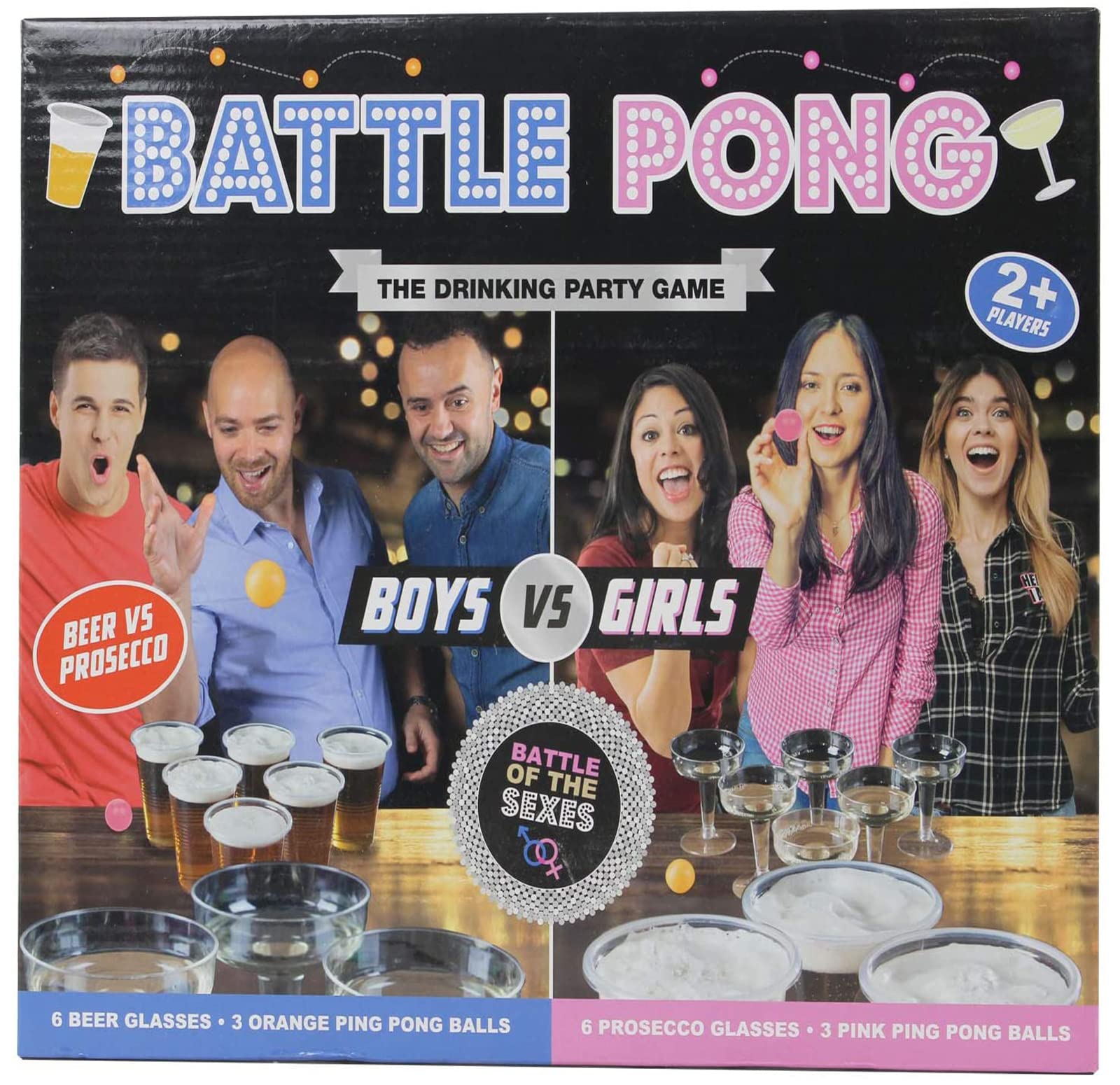 Battle Pong 18pc Adults Drinking Party Game Beer vs Prosecco Battle of The Sex's Beer Pong