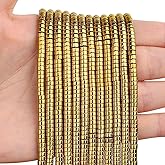 THEDAYEE 300pcs Natural Stone Heishi Beads 2x4mm Golden Hematite Small Disc Gemstone Loose Spacer Beads for Jewelry Making 2 Strands 32 Inch