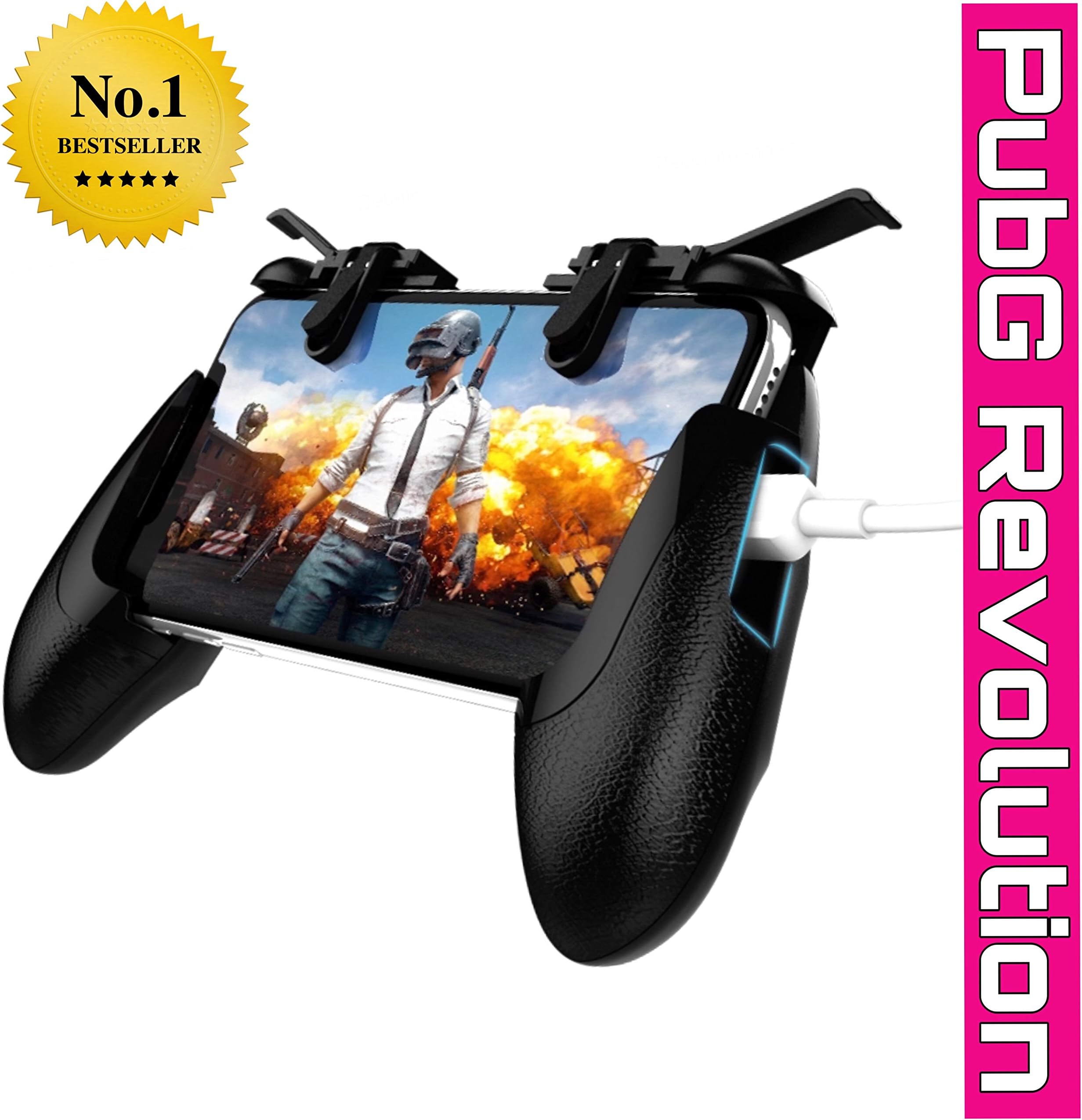 TurnVolt™ L1 R1 Dual Gamepad Trigger with Fire Shooter Controller Button Aim Key Mobile Gaming Joystick Console for PUBG/Knives Out/Rules of Survival for All Smartphones -Black