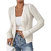 SHENHE Women's Cardigan Sweaters Pointelle Button Up Crochet Cropped Cardigan Trendy Shrugs