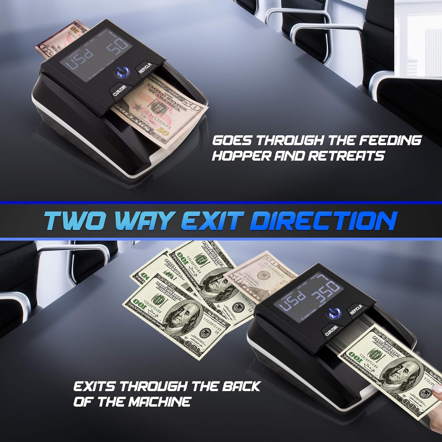 DETECK Swift Automatic Counterfeit Bill Detector Machine, 4-Way Direction USD Euro Value Counting, Counterfeit Money Detector UV/IR/MG for Small Businesses (Battery not Included) : Office Products