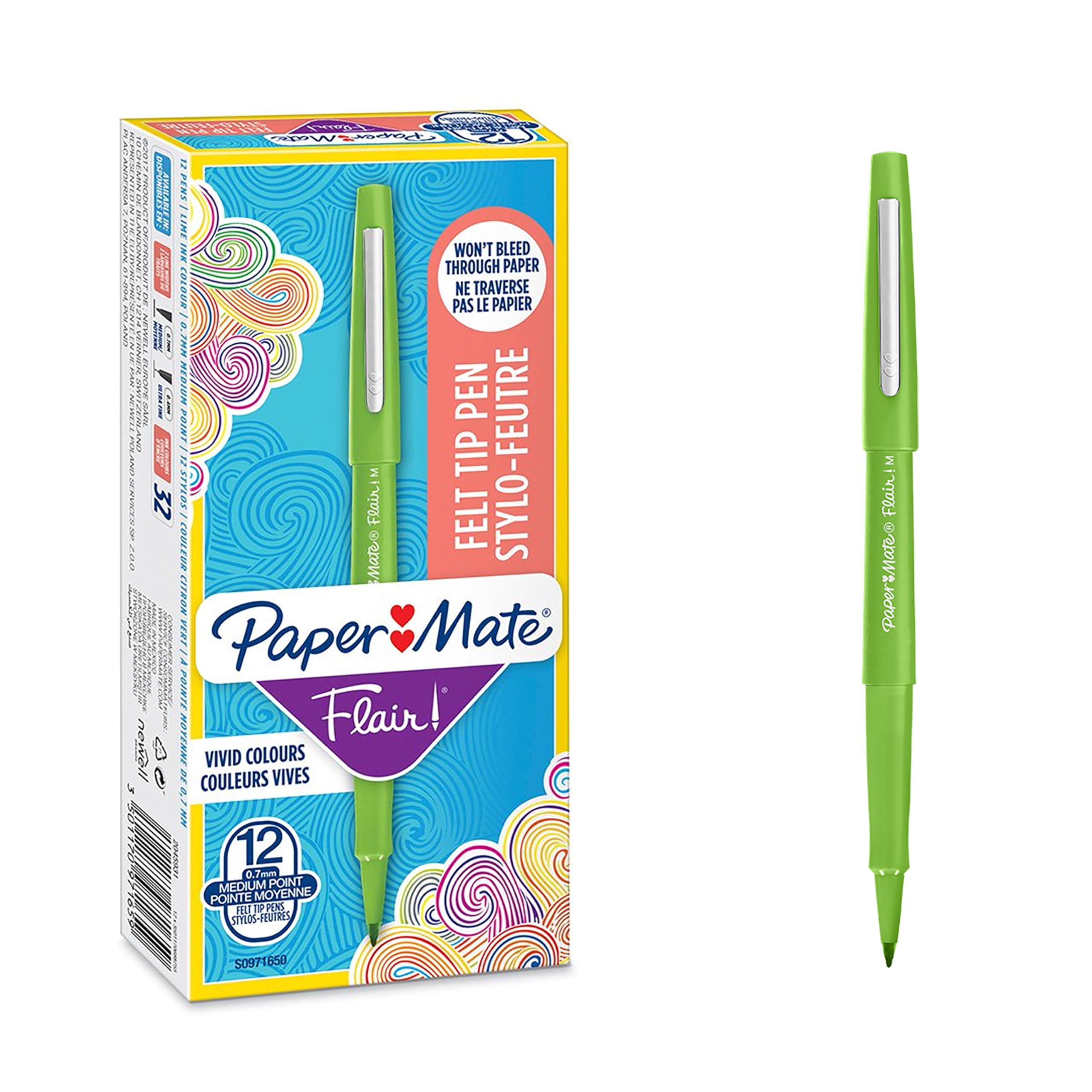 Paper Mate Flair Felt Tip Pens | Medium Point (0.7mm) | Lime | 12 Count
