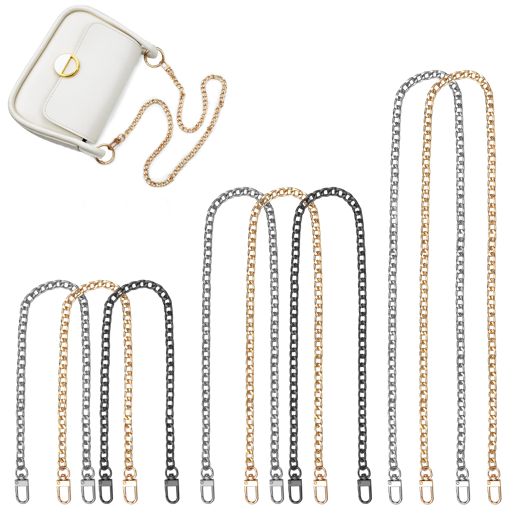 ROLLWAY Pack of 8 Adjustable Metal Chain Shoulder Strap Gold, Silver, Black for Bags, Handbags, Wallets, DIY Accessories