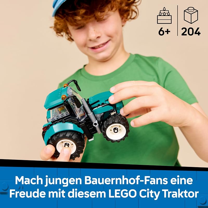 City Traktor - Spielzeug Bauernhof Fahrzeug Modellbau mit Bauern Minifigur - Geburtstagsgeschenk für Jungen ab 6 Jahren und Technikfans - 60498