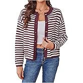 GORGLITTER Women's Striped Button Up Fall Cardigan 2025 Dressy Cozy Long Sleeve Crewneck Fall Fashion Knitwear Tops