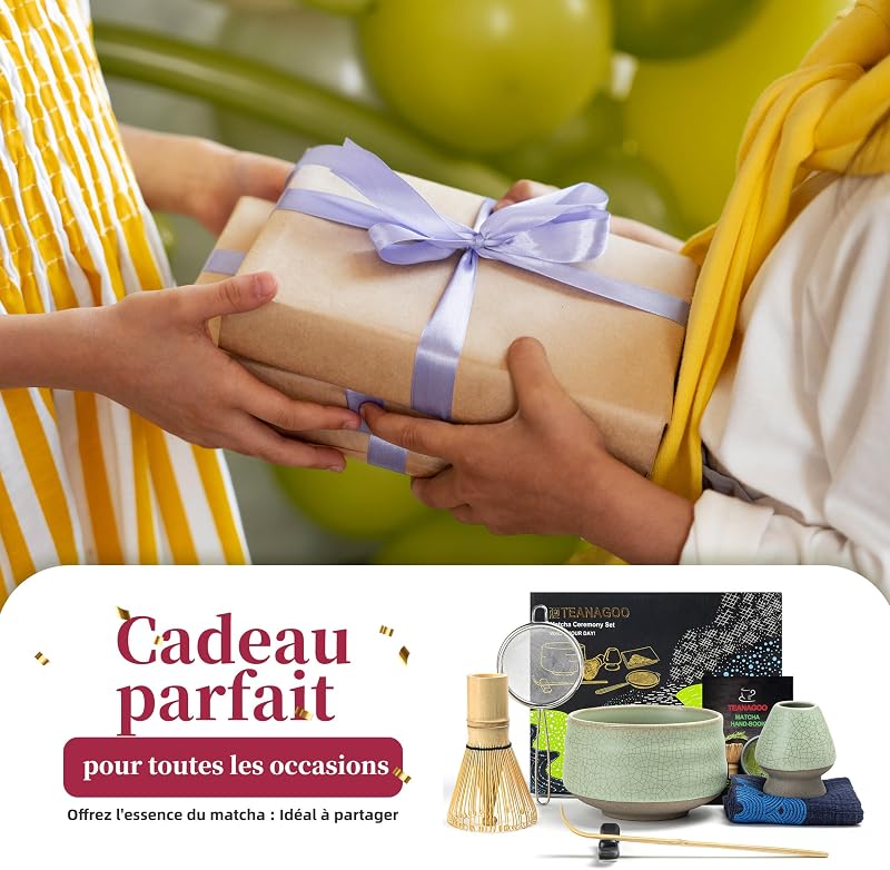 Matcha Kit 7 pièces, Fouet Matcha, Matcha Ceremonie，Bol à Matcha,Support de Fouet à Matcha, Support de Fouet à Matcha,Kit Matcha Japonais Passionnés，pour les passionnés de matcha (Vert)