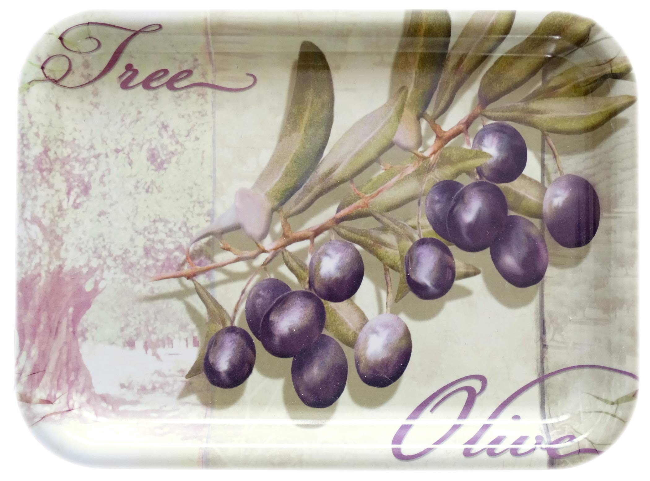Lashuma Plastic Serving Tray Rectangular Melamine Tray Green 31 x 23 cm Small Decorative Tray Olive Tree Motif