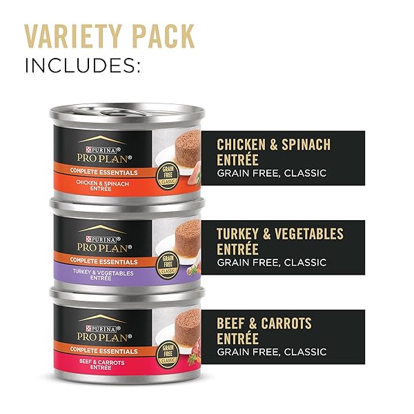 PURINA PRO PLAN COMPLETE ESSENTIALS CHICKEN, TURKEY AND BEEF GRAIN FREE WET CAT FOOD VARIETY PACK – (24) 3 OZ. CANS