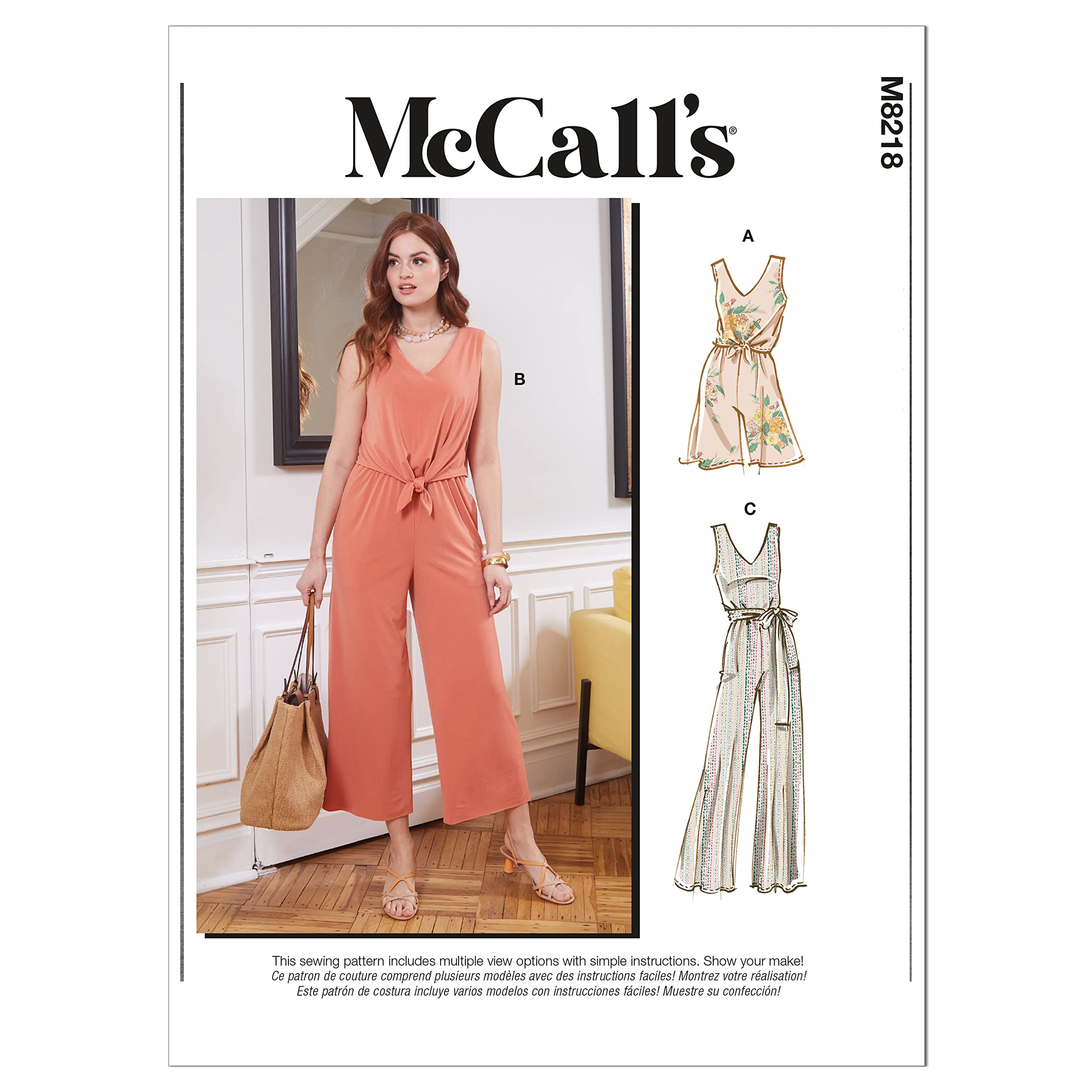 McCalls Sewing Pattern M8218F5 F5 (16-18-20-22-24) Misses' Romper, Jumpsuits & Sash, Multi Colour