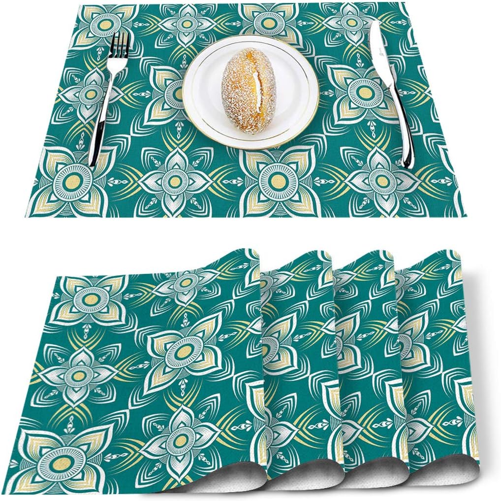 Queen Area Teal Placemats Set of 6 for Dining Table