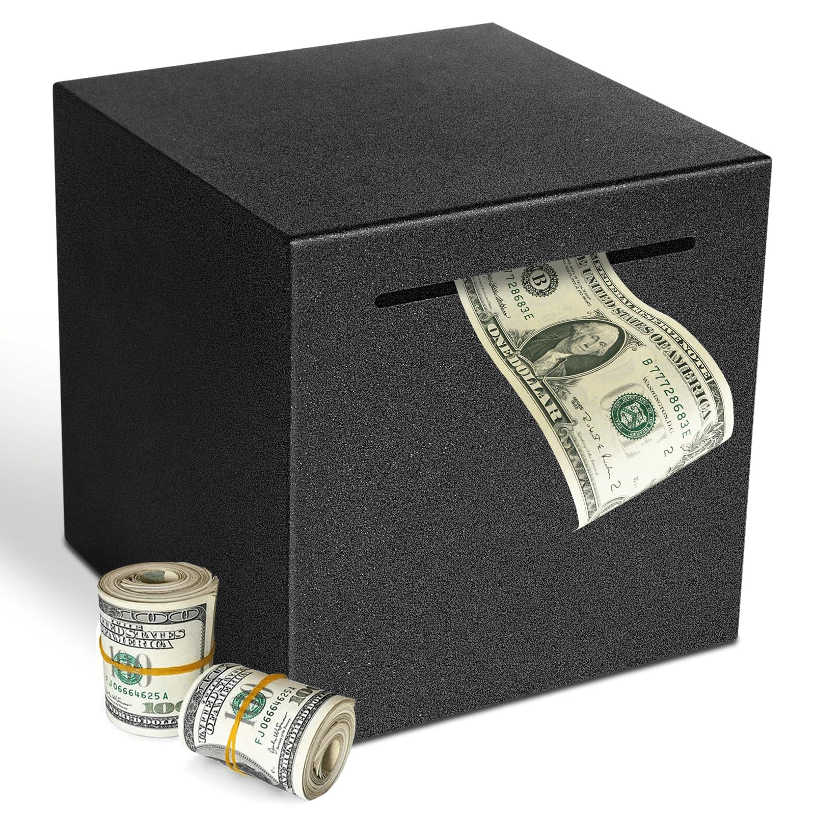 Viitech Money Bank for Adults, Must Break to Open Stainless Steel Piggy Bank, Unbreakable Frosted Metal Savings Box for Cash Saving (12cm, Black)