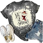 Christmas Shirts for Women Let It Snow Christmas T Shirt Funny Snowman Graphic Tees Casual Holiday Tops