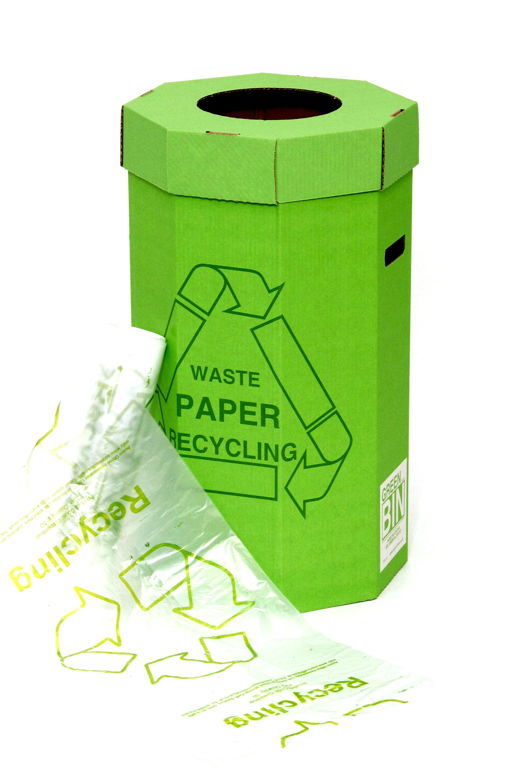 Acorn Green Paper Recycling Bin for Recycled Waste Capacity 60 Litres 360mm x 677mm Ref 402565 (Pack of 5) Made in the UK for a lower carbon footprint