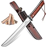TAN REN Tanto Knife Fixed Blade, 8 Inch Survival Knives with Wooden Handle, Japanese Fixed Blade Knife with Sheath for Camping, Outdoor, Christmas Gift Knives for Men