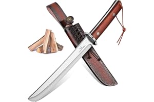 TAN REN Tanto Knife Fixed Blade, 8 Inch Survival Knives with Wooden Handle, Japanese Fixed Blade Knife with Sheath for Camping, Outdoor, Christmas Gift Knives for Men