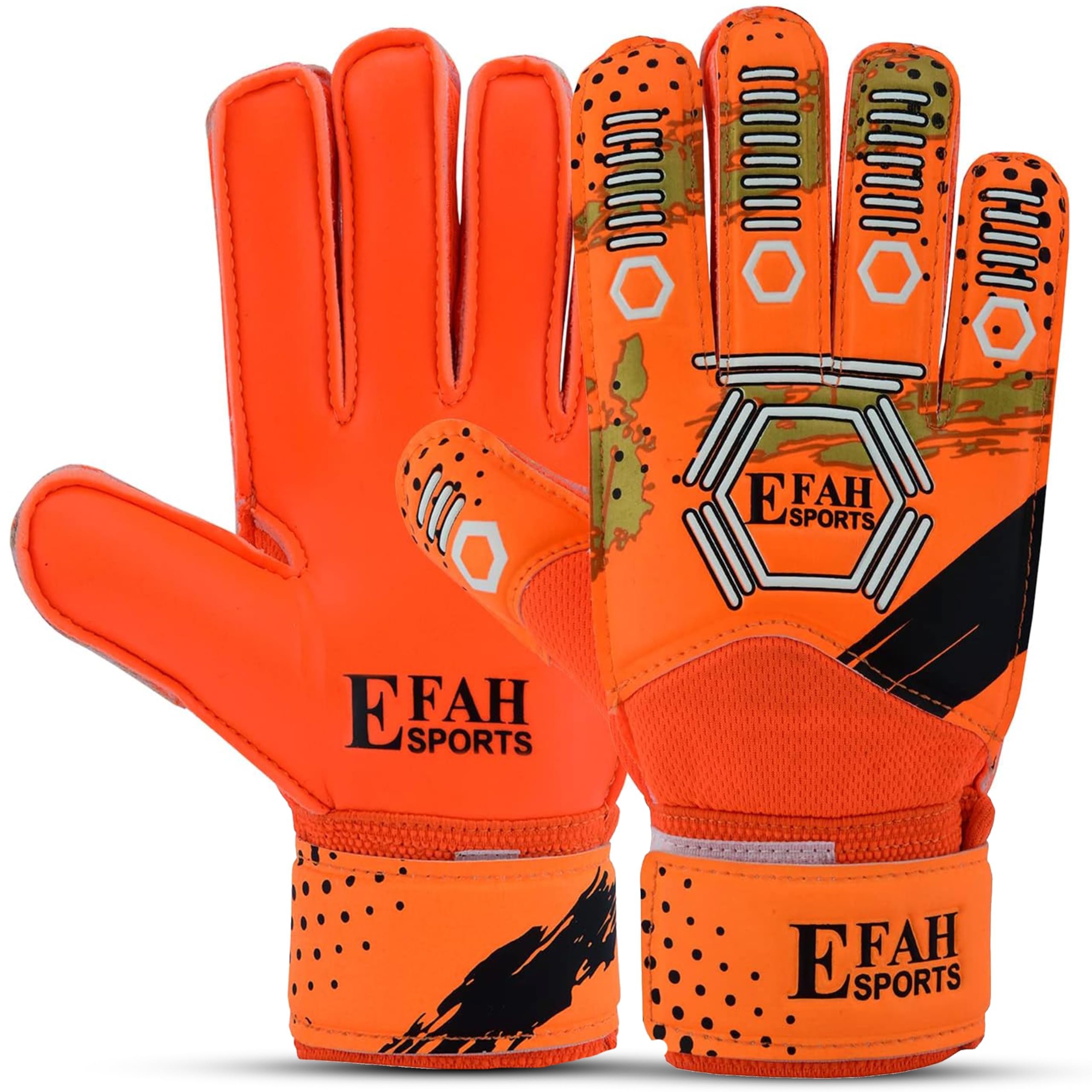 EFAH SPORTS Football Goalkeeper Gloves For kids Boys Children Youth Soccer Goalie Goalkeeping Glove with Strong Grip Palms (Size 3, Orange/golden)