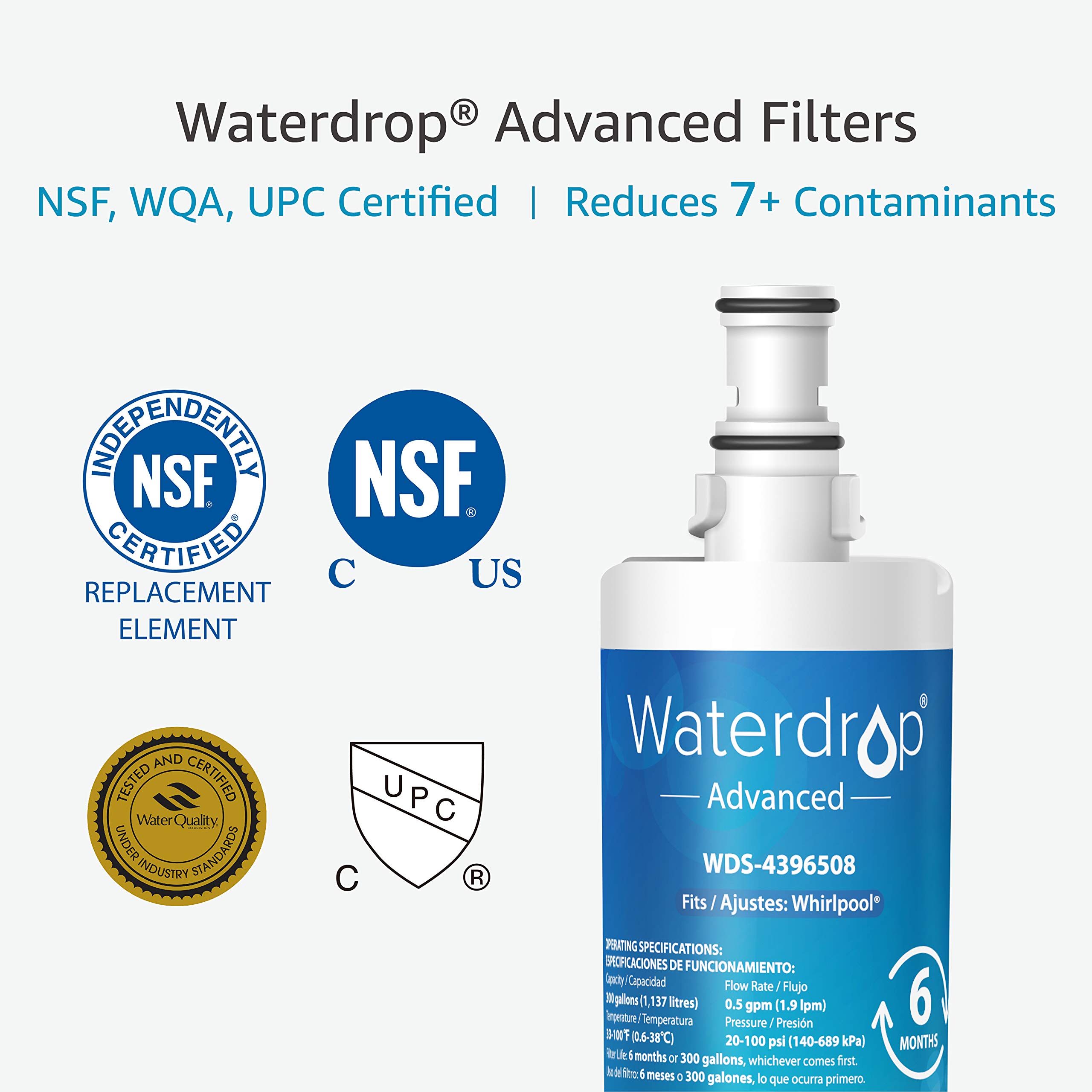 Waterdrop 4396508 NSF 53&42 Certified Refrigerator Water Filter