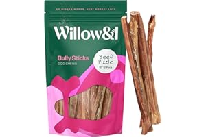 WILLOW & I Willow&I Natural 12" Bully Sticks for Dogs - Premium Grass Fed Beef Chews- Bully Sticks for Large Dogs, Medium & Small Breeds- Odor Free, Healthy Long Lasting Treats for Teeth & Gums (12 Pack)