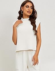 Himosyber Women's Solid Sleeveless Vest Mock Neck