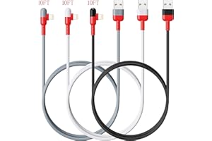 HYXING iPhone Charger 10ft Lightning Cable 10FT 3Packs Colorful 90 Degree Right Charging Cord Apple MFi Certified for Apple Charger iPhone 14 13 12 11 SE Xs XS Pro Max XR X 8 7 6 Plus iPad iPod