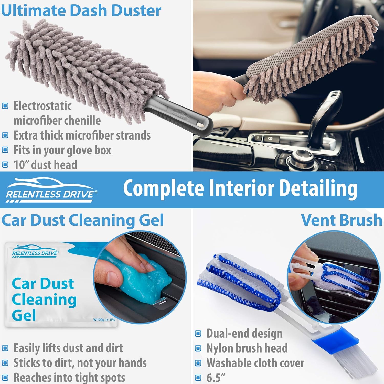 Relentless Drive Car Wash Kit, 14 Pcs Car Cleaning Kit for Exterior Car Cleaner & Car Interior Cleaner, The Ultimate Car Detailing Kit Designed to Last & Safe for All Surfaces: Automotive