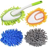 Microfiber Duster for Cleaning, Hand Washable Dusters with 4 pcs Replaceable Microfiber Head,Wet and Dry Use, Detachable Cleaning Supplies for Office, Car, Window, Furniture, Wall