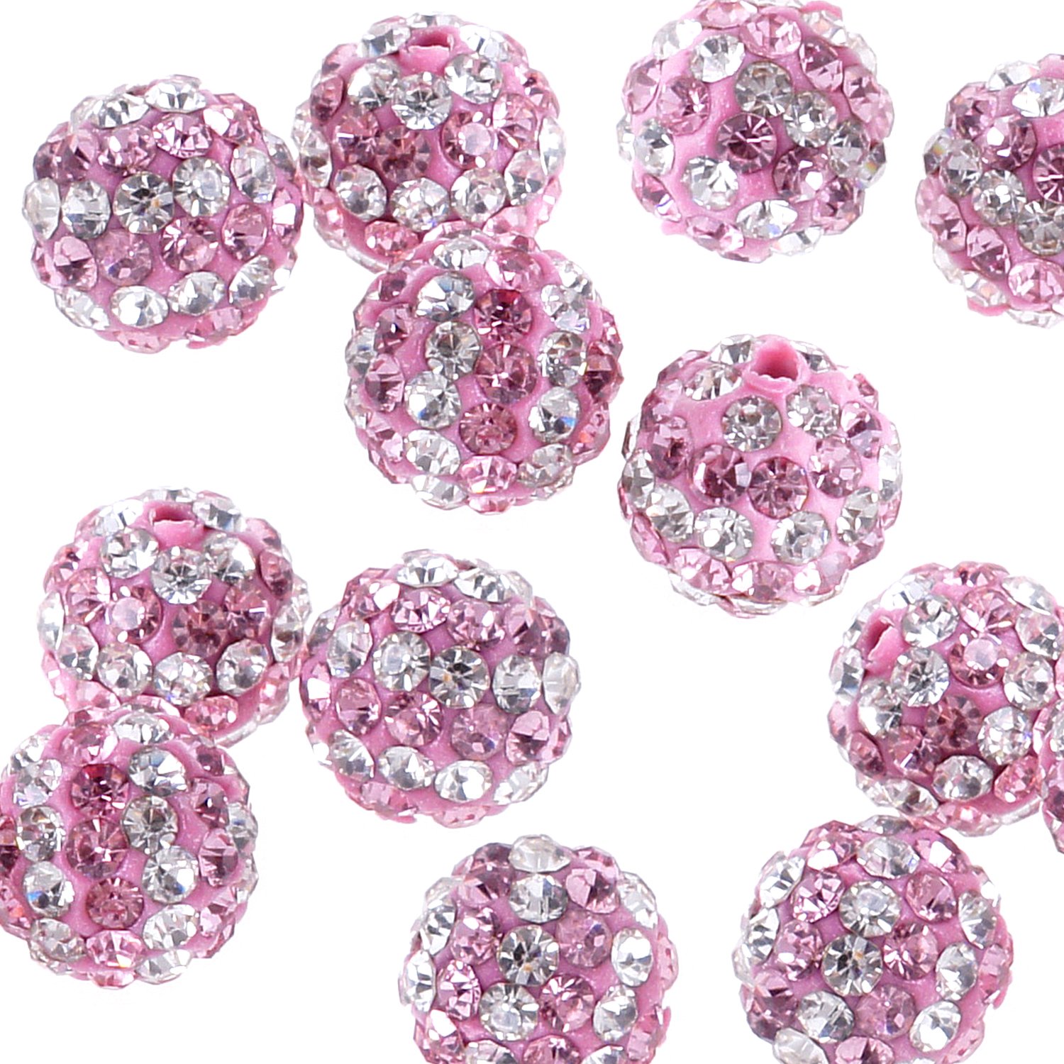 RUBYCA Stripes Czech Crystal Round Disco Ball Clay Beads fit Shamballa Jewelry (100pcs, 10mm, Pink) — image 1