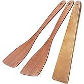 3Pcs Wooden Spatulas, 12inch Long Handle Flat Spatula Set for Nonstick Pans, Multipurpose Wooden Spoons for Cooking, Wood Cooking Utensil for Frying, Flipping, Scraping, and Turning