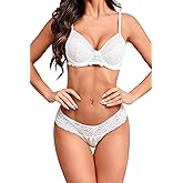 Nelibei Lace Lingerie for Women 2 Piece, Push Up Bra and Cheeky Panty Sets for Women,Comfortable Womens Sexy Lingerie
