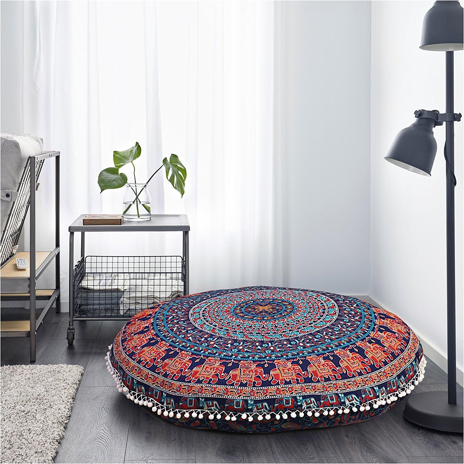32" Blue Bohemian Indian Decorative Floor Meditation Pillow boho dog bed Mandala Hippie Cushion Seating Sofa Throw Cover by Monika Enterprises
