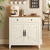 VASAGLE Buffet Cabinet, Coffee Bar with a Drawer, Adjustable Shelf | Sideboard Storage with Cable Hole, Drawer Divider, Rustic White and Honey Brown, LIRY Collection UBBK341W01
