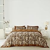 SUSYBAO Brown Botanical Duvet Cover King 100% Cotton 3 Pcs Set 1 Farmhouse Vase Floral Duvet Cover with Zipper Ties 2 Pillow Shams Decorative Hemmed Boho Flower Bedding Set Soft Comfortable