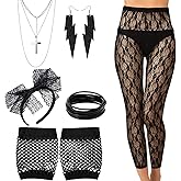 Women's 80s Costume Accessories Lace Legging Fishnet Gloves Silicon Bracelet Earring Necklace Fancy Dress for Retro Party