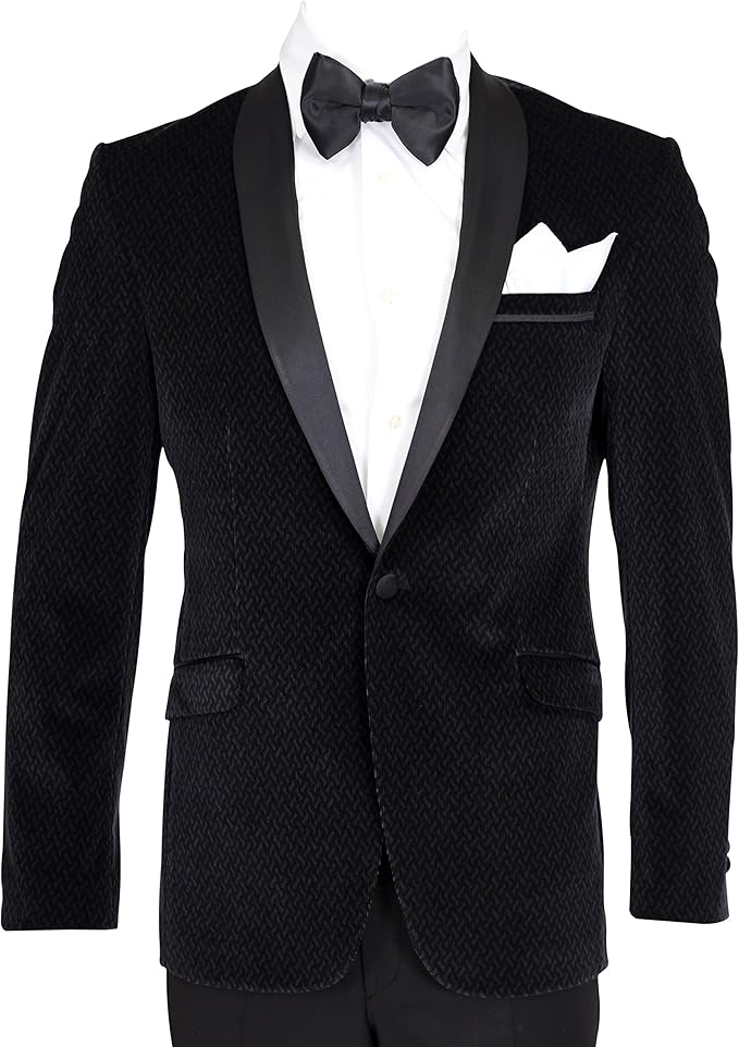 Black Velvet Semi Slim Fit Dinner Jacket with Satin Shawl Lapel (50