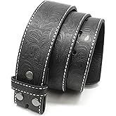 BC Belts Leather Belt Strap with Colored Stitching and Embossed Western Scrollwork 1.5" Wide with Snaps
