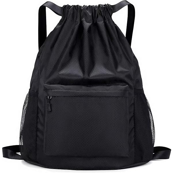 2 PCS Large Drawstring Backpack Bag with Reflective Strip Black and Blue Draw String Bags Cinch Sack Bags Gym Bag for Women Men Sport Traveling | Drawstring Bags