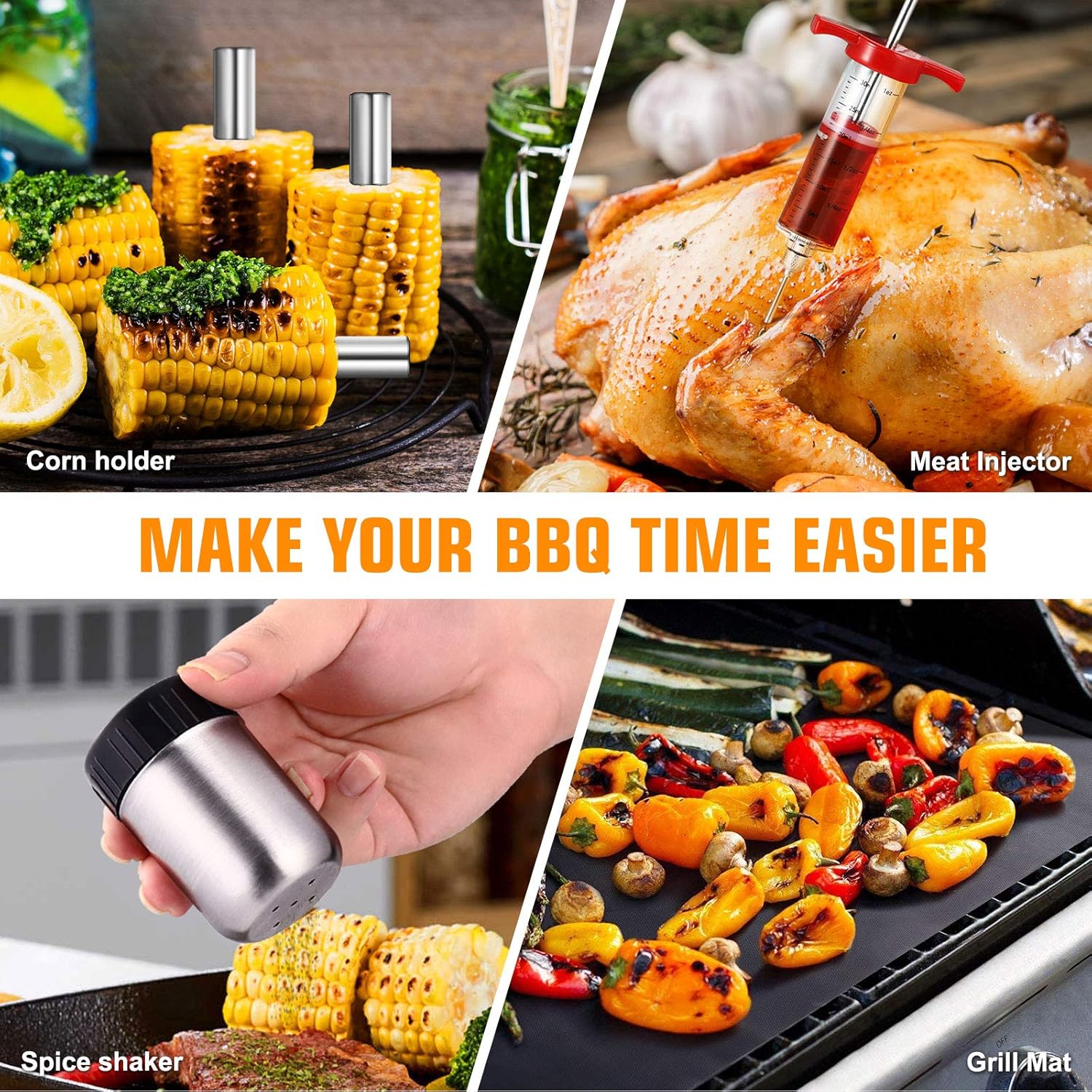 Homemaxs 25PCS Grilling Accessories, BBQ Grill Tools Set with Case, Barbecue Tools for Men, Extra Thick & Long Stainless Steel, Cleaning Brush, Meat Claw, Kabob, Meat Injector for Camping/Backyard BBQ : Garden & Outdoor