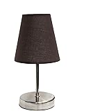 Simple Designs LT2013-BWN Sand Nickel Mini Basic Table Lamp with Fabric Shade, Brown