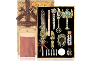 LongLongJin Quill Pen Ink Set with Seal Stamp - Feather Calligraphy Pen and Ink Set, Wax Seal Stamp Kit, Calligraphy Copybook,Beginner Calligraphy Quill Pen Lovers of All Ages Selection Gift (Grey)