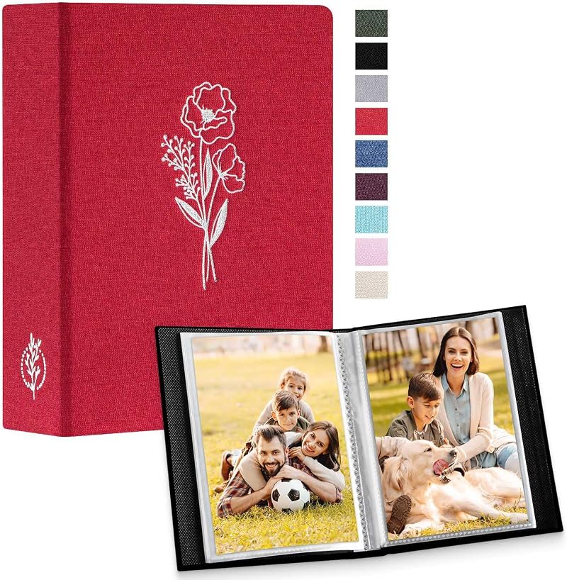 Lanpn Small Photo Album 6x4 2 Packs 100 Photos Portrait Linen Red