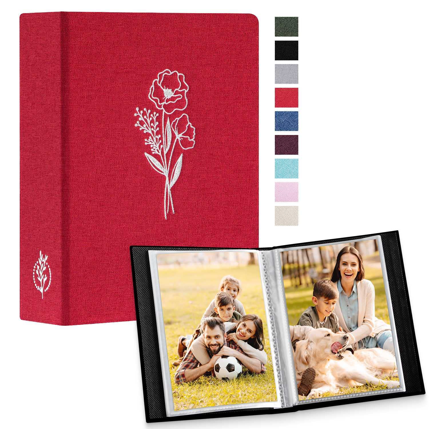 Lanpn Small Photo Album 6x4 2 Packs, Each Pack holds 50 Pictures, Slip in Pockets Mini Linen Top Loading Photo Albums for Portrait Only 10x15cm Picture Red